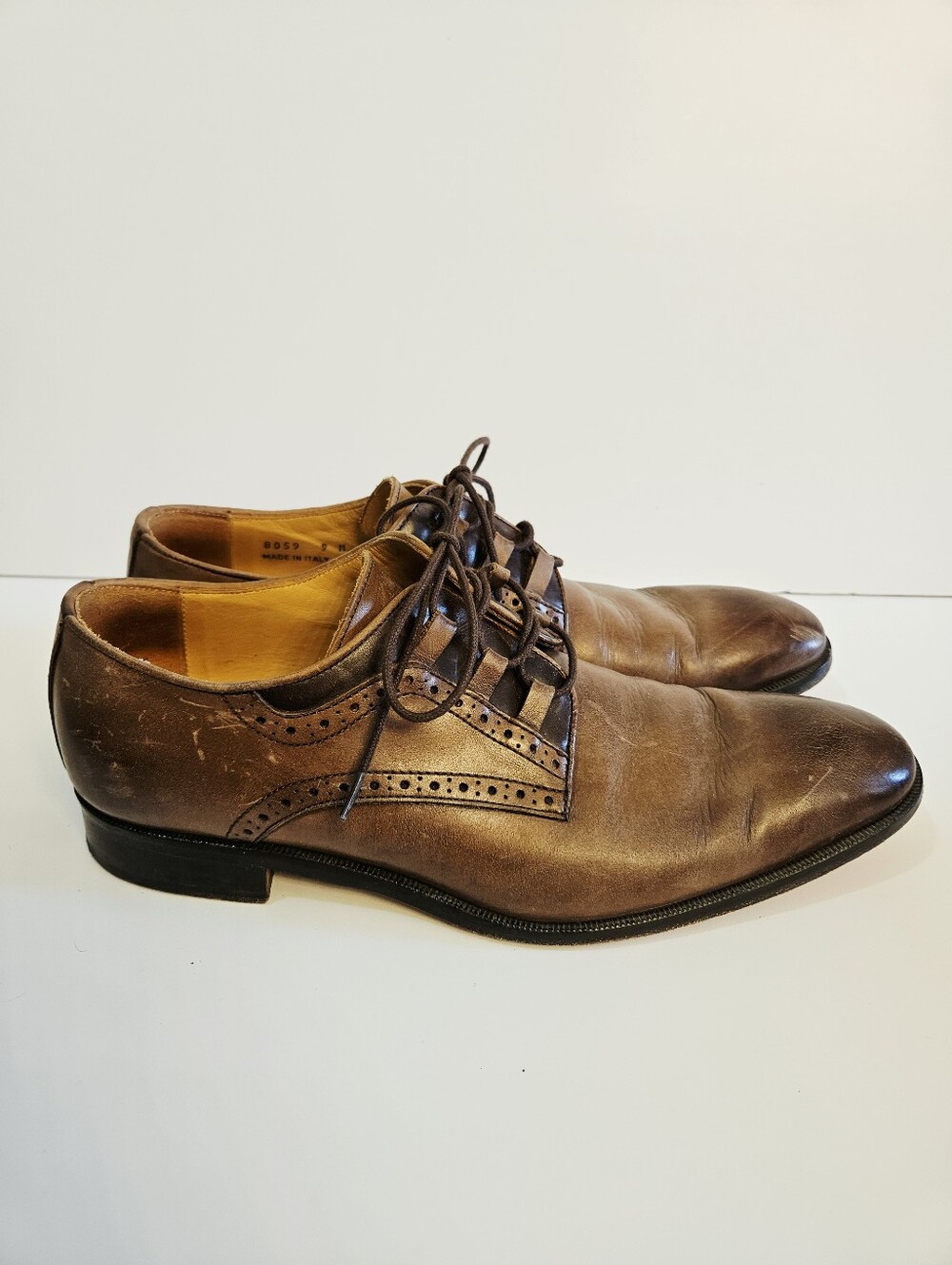 Mercanti Fiorentini Derby Shoes Size 9M Brown Leather Lace Up